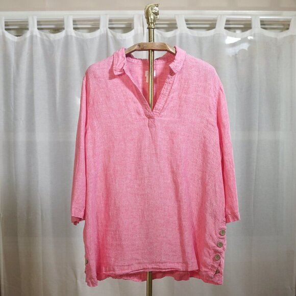 Sigrid Olsen 100% Linen Pink Collared Tunic Blouse - Picture 1 of 8